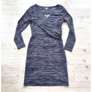Ellie Kai Long Sleeve Marled Knit‎ Faux Wrap Midi Dress | Navy Size 6